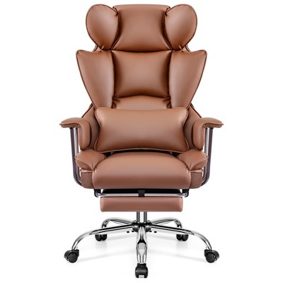 KERDOM Office Desk Chair, Big and Tall Executive Chair with Footrest, Ergonomic Reclining High Back Support, Brown