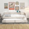 Upholstered Bed Frame with Trundle, Linen Fabric Wood Platform Bed with USB Charging Port - Baofuwish - 2 of 4