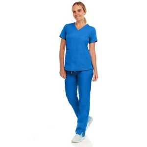 MediChic Women's V-Neck Scrub Set Straight Leg Six Pocket Cargo Scrub Pants with 4-Way Stretch Scrubs Sets - 1 of 4