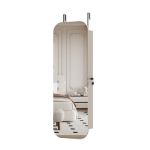 GlasFlength Full Length Mirrors Jewelry Cabinet Armoire with Mirror Lockable Cabinet Door or Wall Mounted for Room, White, 47.2"*14.5"*3.7" - 1 of 4