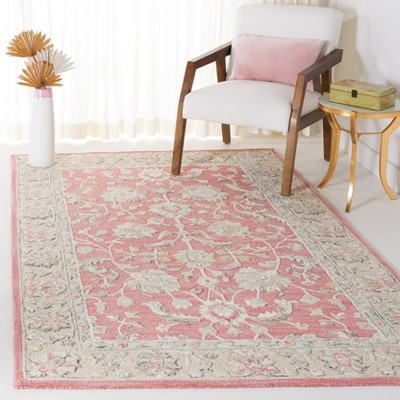 Ivory and Pink Floral Hand-Tufted Wool Area Rug 4' x 6'