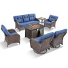 Belord Brown Wicker 7 Piece Patio Furniture Set with 5" Thick Cushions, Outdoor Fire Pit Table Set with Swivel Gliding Rocker Chairs and Club Chairs - 4 of 4