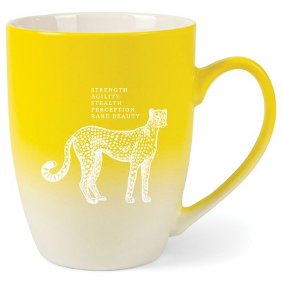 Elanze Designs 12 Ounce Ceramic Decorative Laser Engraved Giftable Novelty Tea Coffee Cup Mug Yellow and White Leopard Strength Agility Stealth Beauty