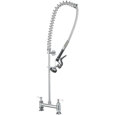BWE Commercial Restaurant Pull-Down Dual Handle Countertop Flush Spray Utility Kitchen Faucet 8 Inch