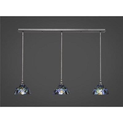 Toltec Lighting Any 3 - Light Chandelier in  Brushed Nickel with 7" Blue Mosaic Art Glass Shade
