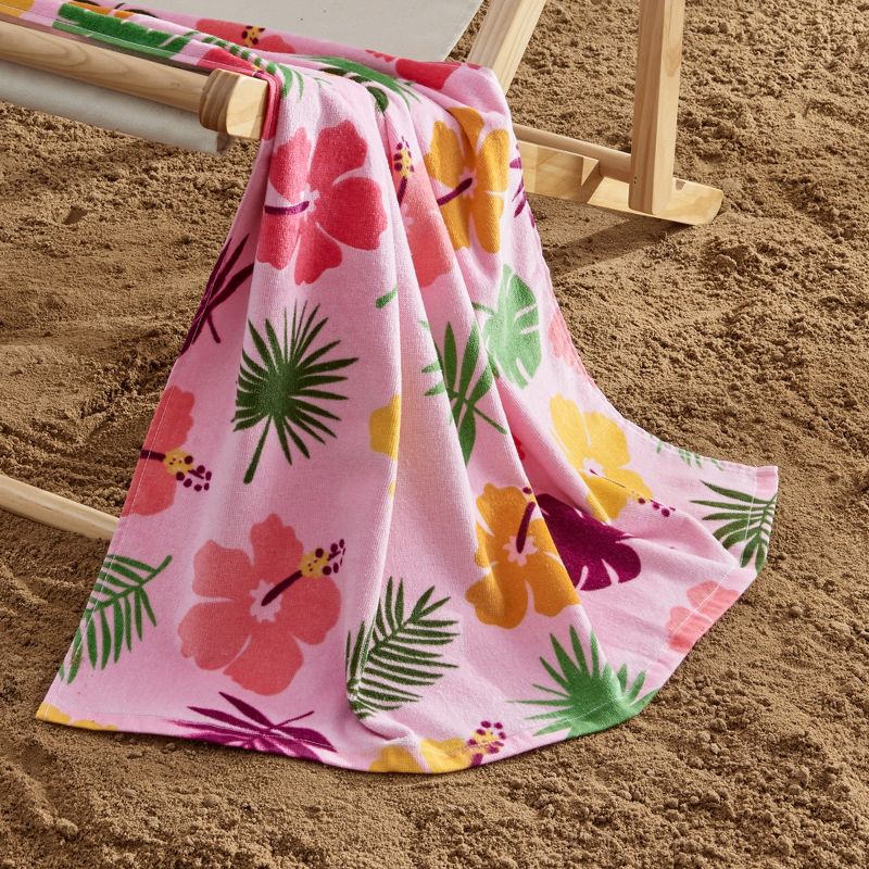 Cotton Vibrant Kids Quick Dry Beach Towel - Great Bay Home (30" x 60", Hibiscus Flowers and Leaves), 3 of 5