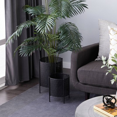 Set of 2 Black Metal Cylinder Floor Planters