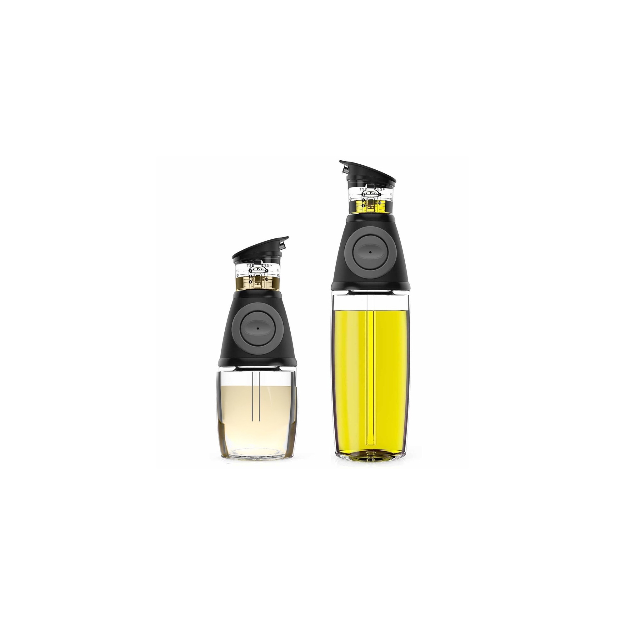 Oil Dispenser for Kitchen - Oil and Vinegar Dispenser Set - Cooking Essentials - 17 oz and 8.5 oz Glass Bottles with Precision Pouring Measurements