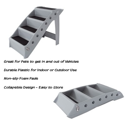 Gray Plastic Foldable 4-Step Pet Stairs with Nonslip Pads