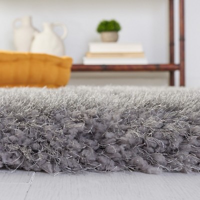 Handmade Gray Synthetic Shag Square Area Rug 6' x 6'
