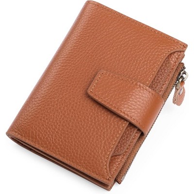 BEAFUP Women's Genuine Leather Wallet,Compact Size Wallet, RFID Blocking,with 14 Slots and 2 Zippered Pockets & Zipper Coin Pouch