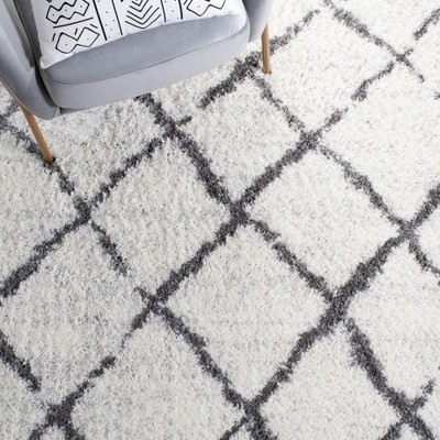 Cream and Light Grey Square Shag Area Rug