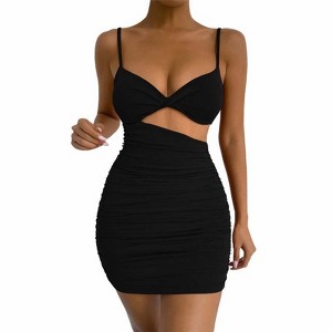 Coolmee Women's Sleeveless Cut Out Twist Bodycon Ruched Mini Club Party Dresses  Black M : Target