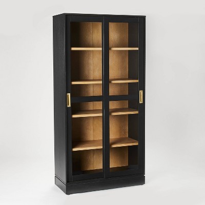 Glass Door Wardrobe Armoire Storage Closet with Light Display Cabinet - Black