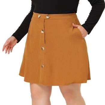 Agnes Orinda Women's Plus Size Corduroy Button Mid-Rise A-Line Mini Skirts
