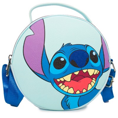 Disney Bag, Crossbody, Round, Lilo and Stitch, Stitch Smiling Face, Blue, Vegan Leather