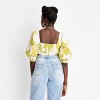 Women's Puff Elbow Sleeve Cut Out Crop Top - Future Collective™ with Alani Noelle White/Olive Floral - image 2 of 3