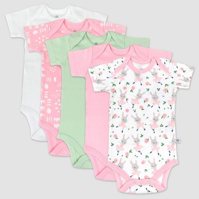 Honest Baby 5pk Tu-Tu Cute Short Sleeve Bodysuit - Pink 6-9M