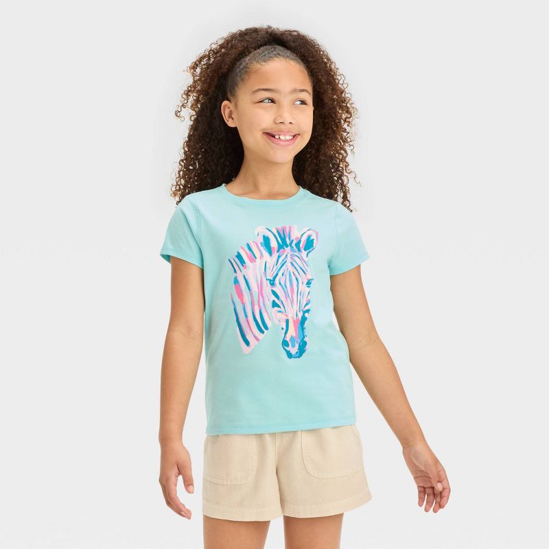 Girls' Short Sleeve 'Zebra' Graphic T-Shirt - Cat & Jack™ Light Turquoise, 1 of 5