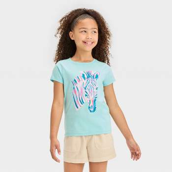 Girls' Short Sleeve 'Zebra' Graphic T-Shirt - Cat & Jack™ Light Turquoise
