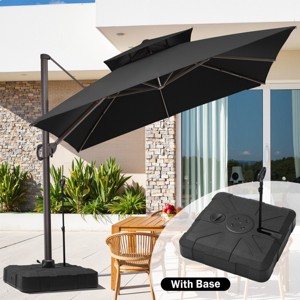 11FT Square Double Top Cantilever Umbrella Outdoor 360° Rotation 6 Heights Adjustable Offset Umbrella with Metal Pole Cantilever with Base - 1 of 4
