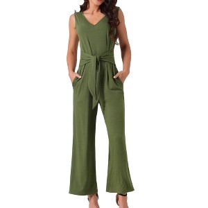 Seta T Women's Sleeveless Tie Waist Stretchy Long Pant Romper Jumpsuit - 1 of 4