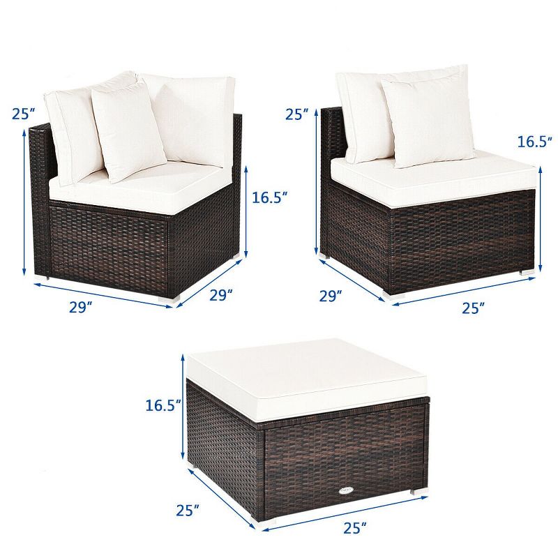 Tangkula 4PCS Patio Rattan Wicker Sectional Sofa Set Conversation Furniture Set w Cushion, 2 of 6