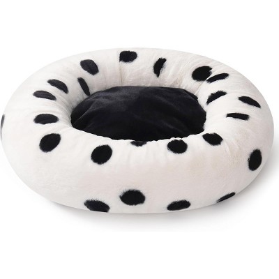 Boersma Donut Cat Bed – Plush Round Washable Pet Bed with Non-Slip Bottom for Indoor Cats, Kittens, Puppies & Small Dogs, Black Dot