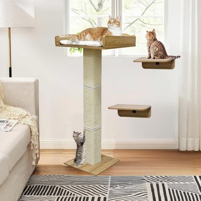 COZONY Cat Window Perch with Scratching Posts 40", Adjustable Cat Tree with 2 Platforms, Hammock Bed & Removable Cushion