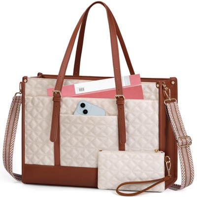 Laptop Bag for Women 15 Inch Vegan Leather Work Tote Bag Quilted Womens Briefcase