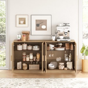 Wooakway 31"H Brown Glass Door Storage Cabinet 2-Door Adjustable Shelf Sideboard for Kitchen or Dining Room - 1 of 4
