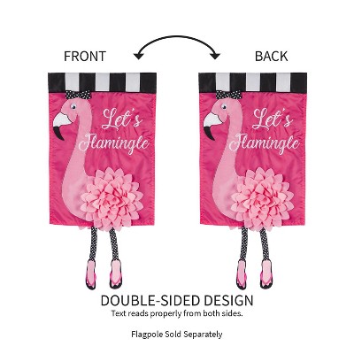 Pink Flamingo Applique Garden Flag with 3D Flower