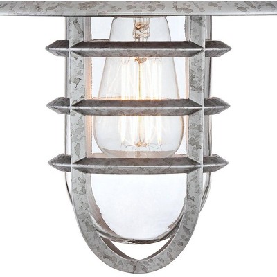 Galvanized Silver Industrial Outdoor Wall Light with Clear Glass