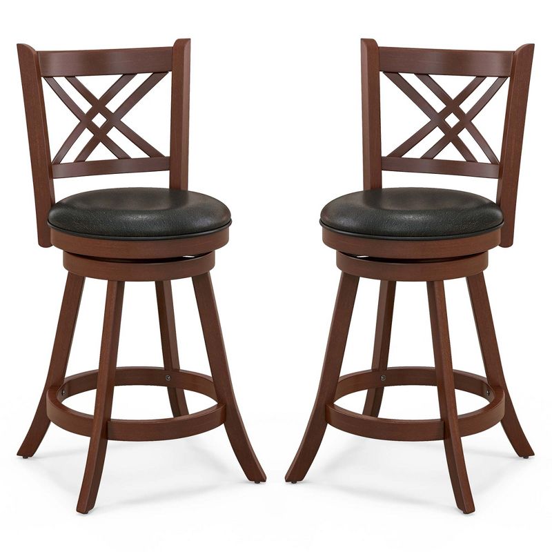 Costway 24''/29'' Swivel Bar Stools Set of 2 Upholstered Counter Stools with Cushion & Footrests, 1 of 9