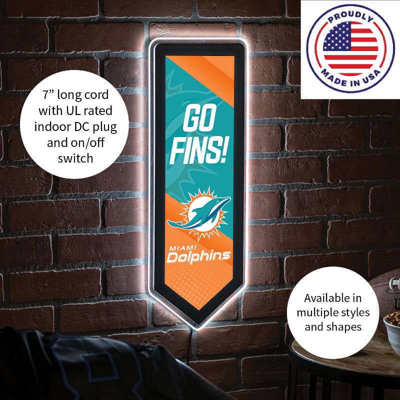 Evergreen Ultra-Thin Glazelight LED Wall Decor, Pennant, Miami Dolphins- 9 x 23 Inches Made In USA, 5 of 7