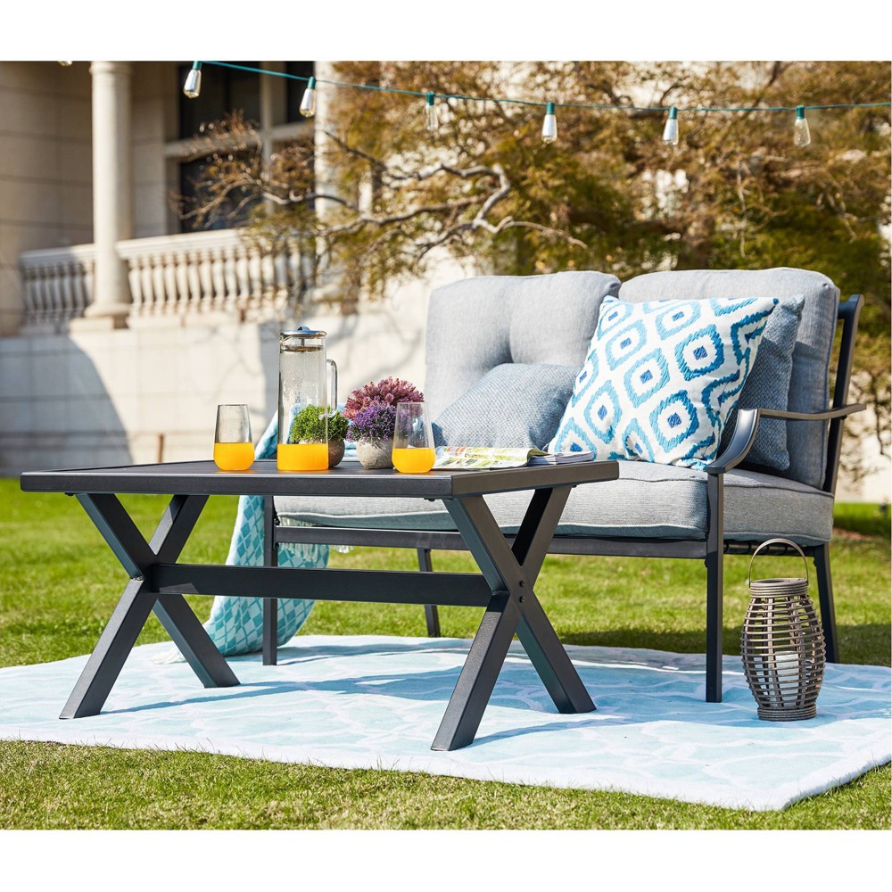 Photos - Garden Furniture 2pc Loveseat & Coffee Table Patio Set - Patio Festival Gray