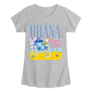 Girls' - Disney - Ohana Beach Club Fitted Short Sleeve Graphic T-Shirt - 1 of 3