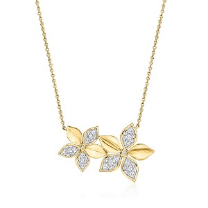 Ross-Simons 0.75 ct. t.w. Lab-Grown Diamond Double-Flower Necklace in 18kt Gold Over Sterling Size 18 - 1 of 3
