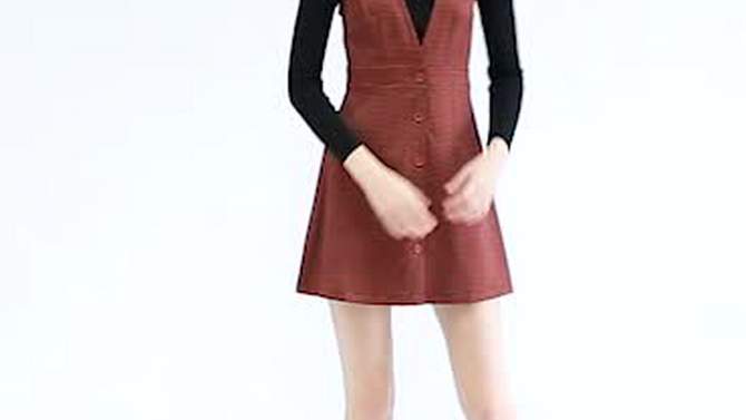 Allegra K Women's V Neck Gingham Check Pinafore Overalls Suspenders Dress, 2 of 8, play video