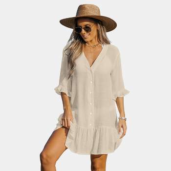 CUPSHE Women's White Embroidery Dolman Kaftan Ankle Length Cover Up, S :  : Fashion