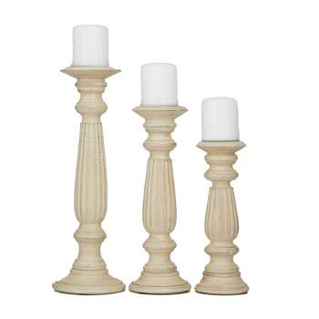 Set of 3 Farmhouse Mango Wood Teardrop Designed Pillar Candle Holders - Olivia & May