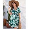 Plus Size Women's V Neck Short Sleeve Dress with Belt Flowy Casual Summer Day Dress - 3 of 4