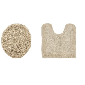 Edge Bath Rug 100% Premium Cotton Ultra-soft Water Absorbent Tufted Solid Reversible 2 Piece Bathroom Rug Set For Machine Washable Bathmat - 1 of 4