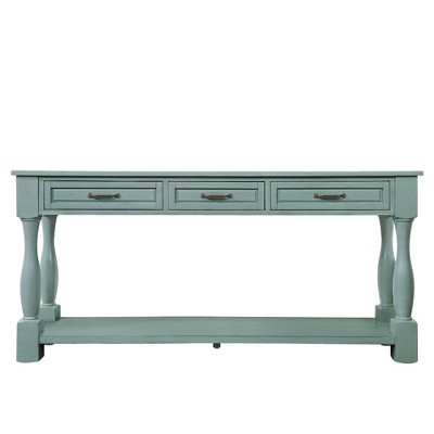 Hostack 63'' Long Console Table with 3 Drawers and 1 Bottom Shelf for Entryway and Hallway, Retro Blue