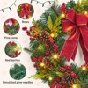 24 Inch Red Green Pine Cone Christmas Wreath with Ribbon, Winter Wreath 20 LED Modes Battery Powered for Holiday Display - 2 of 4