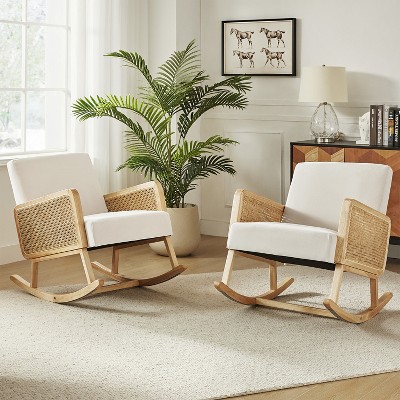 Set Of 2 Adena Rocking Accent Chair With Rattan Arms | Karat Home-beige ...
