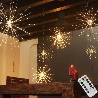 200LED Hanging Sphere Lights, Battery Operated Starburst Lights, 8 Modes Dimmable Remote Control, Waterproof Copper Wire Fairy Light for Christmas