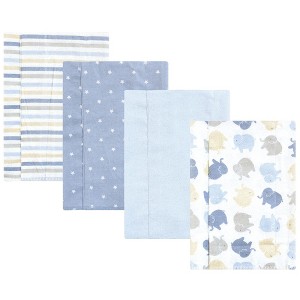 Hudson Baby Infant Boys Cotton Flannel Burp Cloths 4pk, Multi Color Boy Elephant, One Size - 1 of 4