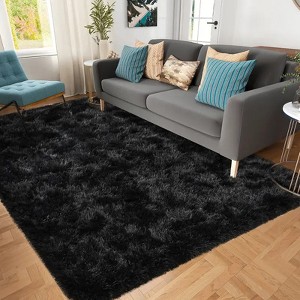 Black Shag Rug, Extra Soft 1.7" Plush Mat, Non-Slip, 100% Polyester for Bedroom or Living Room - 1 of 4