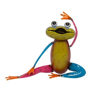 11" Iron Indoor/Outdoor Stretching Yoga Frog Decorative Garden Statue - Alpine Corporation: Metal Artwork, Patio Accent - 1 of 3